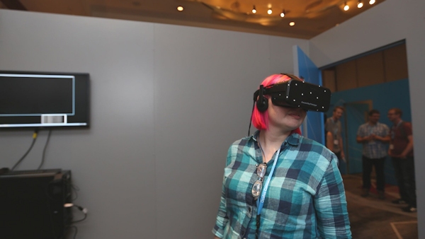 The author wearing the Oculus Rift