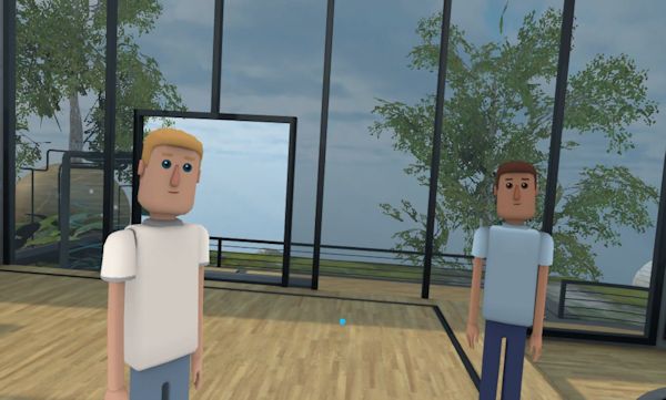Two avatars in an AltSpace VR chatroom (screenshot)