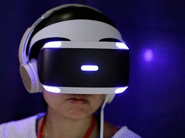 User wearing VR head-mounted display